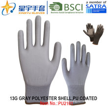 13G poliéster Shell PU revestido luvas (PU2101) com CE, En388, En420, luvas de trabalho